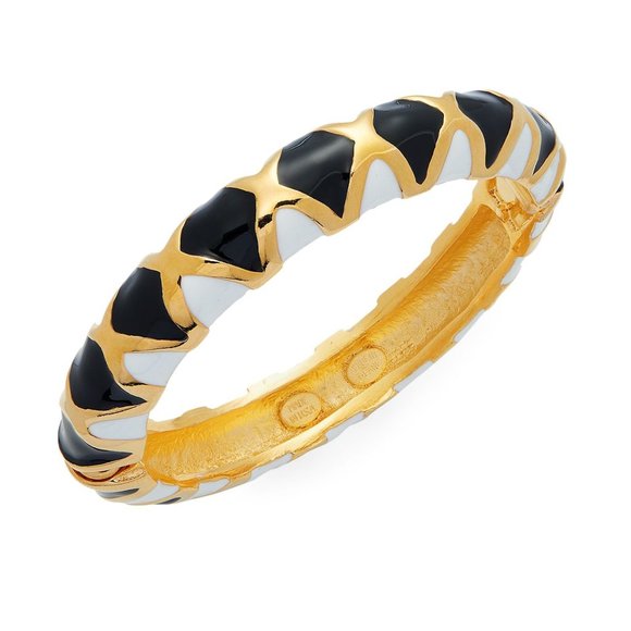 KENNETH JAY LANE, WHITE & BLACK TWO TONE ENAMEL BANGLES - Picture 1 of 10